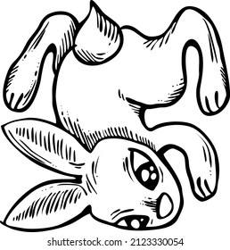Easter bunny. Funny little rabbit. Fluffy lovely cute with big eyes. Best friend for baby, kid, children, girl, boy, girlfriend, spring  party poster, celebration. Retro vintage vector illustration.