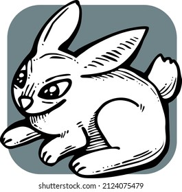 Easter bunny. Funny little rabbit. Fluffy lovely cute with big eyes. Best friend for baby, kid, children, girl, boy, girlfriend, spring  party poster, celebration. Retro vintage vector illustration.
