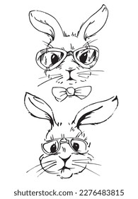 Easter Bunny, Funny Rabbit Illustration, Bunny Glasses, Clip Art, Rabbit Face, Happy Easter, Animal Head