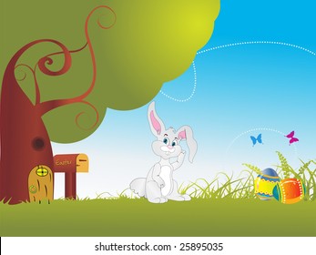 easter bunny in the garden, blue vector