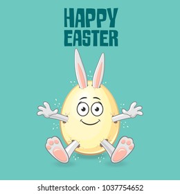 Easter bunny get out of egg with smiling emoji face