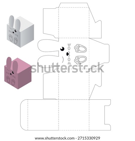 Easter Bunny Gift Box Die Cut Template, Cute Rabbit Paper Packaging Vector