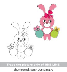 Easter Bunny Girl to be traced only of one line, the tracing educational game to preschool kids with easy game level, the colorful and colorless version.