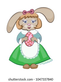 Easter bunny girl with egg. Vector cartoon illustration isolated.