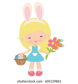 Easter bunny girl vector cartoon illustration