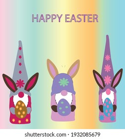 Easter Bunny Gnome holding eggs. Spring Gnomes Holiday GREETING