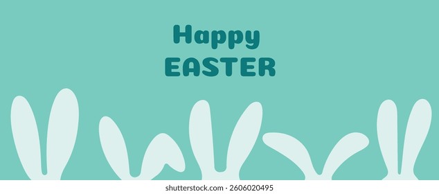 Easter bunny graphic drawing, horizontal background. vector illustration for the Happy Easter holiday. Spring background for decoration.