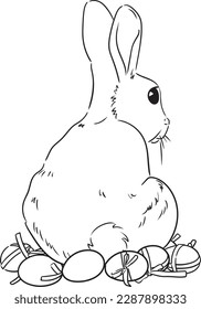 Easter Bunny. Graphic image of a rabbit in sketch style on a white background. Digital vector graphics. Easter Holiday