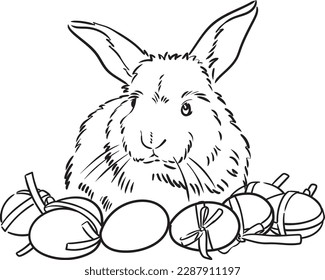 Easter Bunny. Graphic image of a rabbit in sketch style on a white background. Digital vector graphics. Easter holiday .Funny rabbit