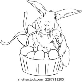 Easter Bunny. Graphic image of a rabbit in sketch style on a white background. Digital vector graphics. Easter holiday .Funny rabbit