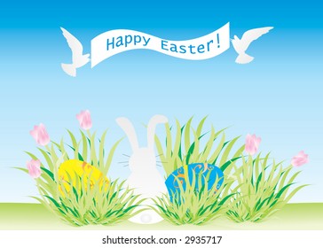 Easter Bunny in the Grass, vector