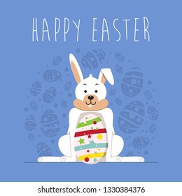 Easter bunny greeting card on blue background