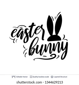 Easter Bunny greeting text composition. Black on white lettering easy to edit vector design element.