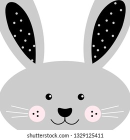 Easter bunny in grey with dotted ears, happy easter