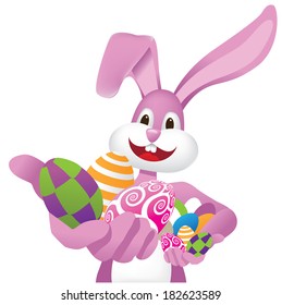 Easter bunny hands you eggs EPS 10 vector