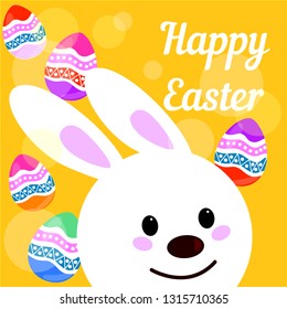Easter bunny with a handwritten headline "Happy Easter". Vector illustration.