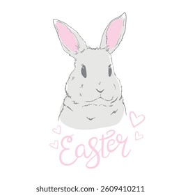 Easter bunny with a handwritten headline "Happy Easter". Vector illustration.