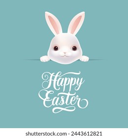Conejito De Pascua Con Postal De Pascua Feliz Con Malla De Degradado, Ilustración Vectorial