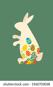 Easter bunny. Hare with patterns of colorful Easter eggs. Flat illustration.