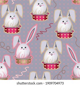 Easter bunny in a hat. Pattern for textiles and packaging.