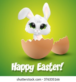 Easter bunny hatching from an egg, Vector illustration.