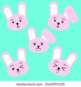 Easter Bunny head illustration set. Cute bunny head with various expression, perfect for sticker, and icon.