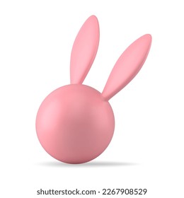 Easter bunny head pink sphere bauble glossy festive decor element design 3d icon realistic vector illustration. Creative rabbit ceramic porcelain toy seasonal holiday celebration minimalist art figure