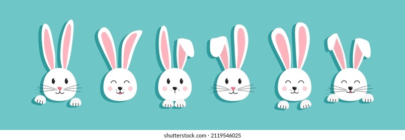 Easter bunny head vector icon, cartoon rabbit, white cute character. Funny animal. Christmas and New Year illustration