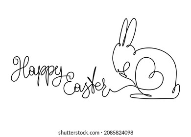 Easter bunny with heart continuous one line drawing. Rabbit simple image. Minimalist vector illustration.