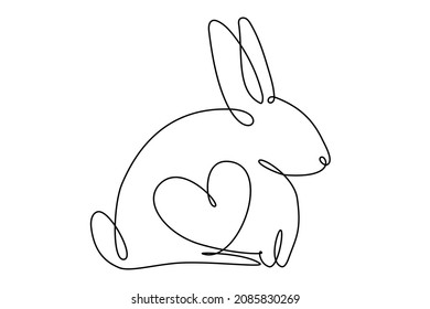 Easter bunny with heart continuous one line drawing. Rabbit simple image. Minimalist vector illustration.