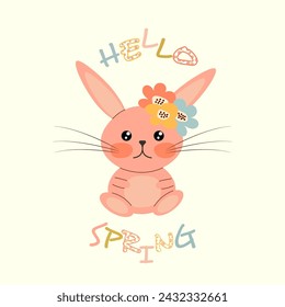 Easter bunny, hello spring poster, greeting card, invitation