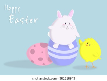 Easter bunny helping chick