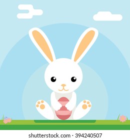 Easter bunny hold egg icon background template flat moble apps design vector illustration