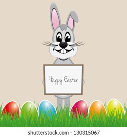 easter bunny hold signboard colorful eggs
