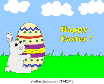 Easter bunny holding big painted easter egg. Also available as jpeg.