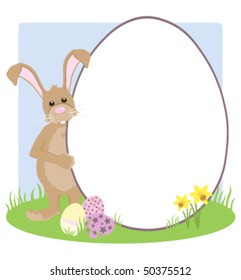 Easter Bunny Holding a blank egg shaped sign.