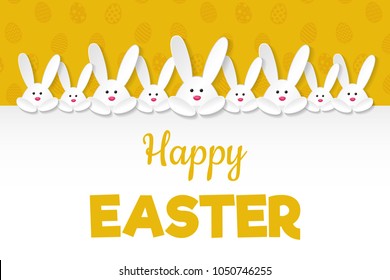 Easter bunny holding a card with greetings. Vector.