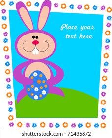 Easter bunny holding colorful egg. Easter card
