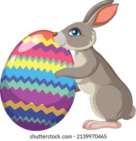 Easter bunny holding decorated egg illustration
