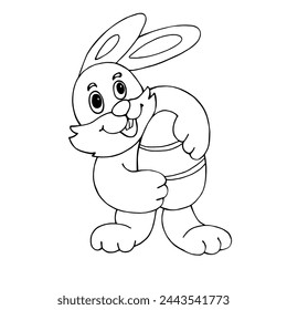 Osterhase mit einem Ei, zum Färben von Büchern mit linearen Schwarz-Weiß-Bildern