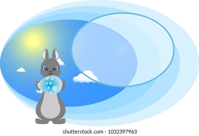 Easter bunny holding a egg on sky background