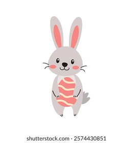Easter bunny holding an Easter egg, vector illustration on a white background