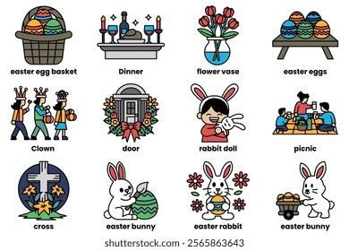 Easter Bunny is holding Easter eggs. It's important not just write what is on image, but also write concept, mood of image or its idea. Use small sentences