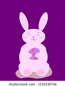 Easter bunny holding  eggs. Sleek design. rabbit on a background. Happy Easter. Rabbit, a bunny holding an egg in a paws vector illustration.