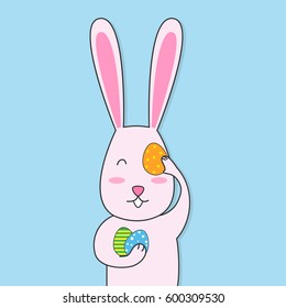easter bunny holding easter eggs.vector illustration