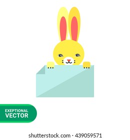 Easter bunny holding paper flat icon
