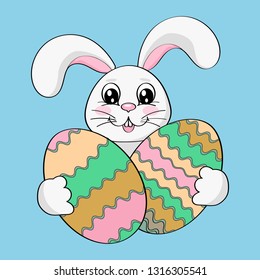 Easter bunny holds eggs. Vector illustration.