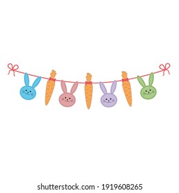 Easter Bunny Holiday Garland, color vector isolated illustration, design, decoration, print, paper scrapbooking
