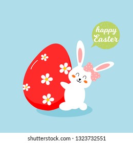 Easter Bunny hugged egg decorated with flower.