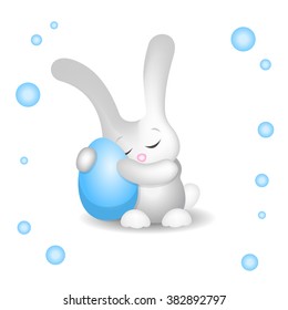 easter bunny hugging light blue egg with love